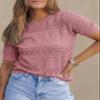 Dokotoo Women's Summer Lightweight Sweater Short Sleeve Breathable Open Knit Pullover Crew Neck Tee Pink Sweaters M view 2