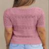 Dokotoo Women's Summer Lightweight Sweater Short Sleeve Breathable Open Knit Pullover Crew Neck Tee Pink Sweaters M view 4