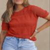 Dokotoo Women's Boho Hollow Out Knit Top Short Sleeve Crew Neck Sweater Cute Crochet Pullover Blouse Orange Red Sweaters XL view 2