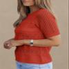 Dokotoo Women's Boho Hollow Out Knit Top Short Sleeve Crew Neck Sweater Cute Crochet Pullover Blouse Orange Red Sweaters XL view 3