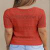 Dokotoo Women's Boho Hollow Out Knit Top Short Sleeve Crew Neck Sweater Cute Crochet Pullover Blouse Orange Red Sweaters XL view 4