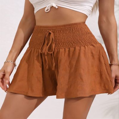ABZEKH Shorts for Women Shorts Women's Shorts Solid Knot Front Wide Leg Shorts Shorts (Color : Rust Brown, Size : X-Large)