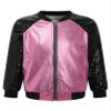 JEATHA Kids Girls Bomber Jacket Shiny Sequin Raglan Long Sleeve Zip Up Jackets for Hip Hop Latin Jazz Dance Pink 8 Years view 1