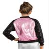 JEATHA Kids Girls Bomber Jacket Shiny Sequin Raglan Long Sleeve Zip Up Jackets for Hip Hop Latin Jazz Dance Pink 8 Years view 4
