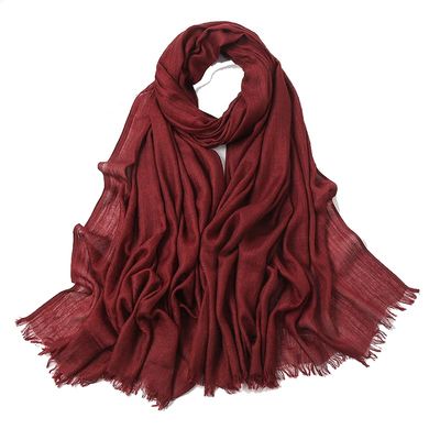 Solid color linen scarf extra large warm gauze travel sunscreen shading shawl cape cape dual-use gift (Wine red)
