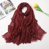 Solid color linen scarf extra large warm gauze travel sunscreen shading shawl cape cape dual-use gift (Wine red) view 2