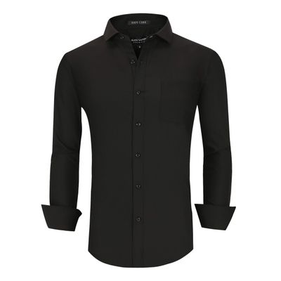 Alex Vando Mens Dress Shirts Wrinkle Free Regular Fit Stretch Button Down Shirt,All Black,S