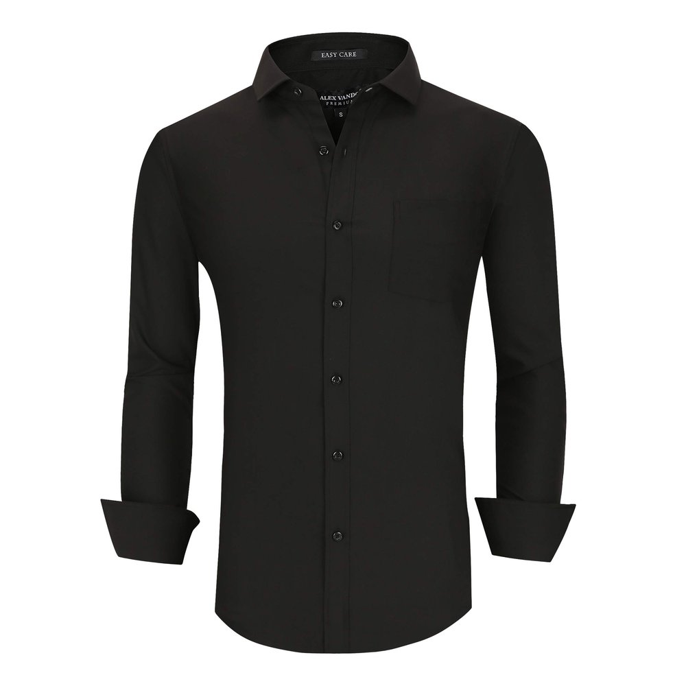 Alex Vando Mens Dress Shirts Wrinkle Free Regular Fit Stretch Button Down Shirt,All Black,S