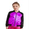 JEATHA Kids Girls Bomber Jacket Shiny Sequin Raglan Long Sleeve Zip Up Jackets for Hip Hop Latin Jazz Dance Purple 8 Years view 3