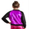 JEATHA Kids Girls Bomber Jacket Shiny Sequin Raglan Long Sleeve Zip Up Jackets for Hip Hop Latin Jazz Dance Purple 8 Years view 4