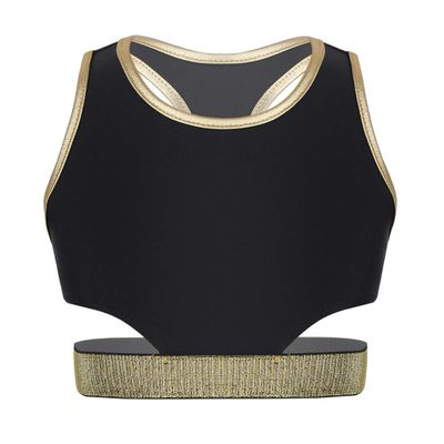 ACSUSS Big Girls Athletic Dance Sports Crop Tops Vest Gymnastics Ballet Cross Back Mock Neck Tank Tops Dancewear Racer Back Black 14 Years