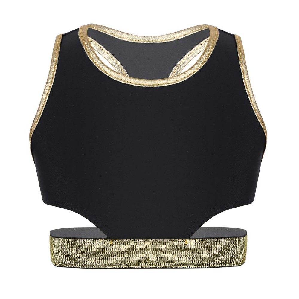 ACSUSS Big Girls Athletic Dance Sports Crop Tops Vest Gymnastics Ballet Cross Back Mock Neck Tank Tops Dancewear Racer Back Black 14 Years