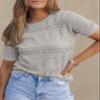 Dokotoo Women's Regular Fit Short Sleeve Sweater Crew Neck Crochet Top for Vacation and Daily Wear Grey Sweaters L view 2