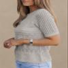 Dokotoo Women's Regular Fit Short Sleeve Sweater Crew Neck Crochet Top for Vacation and Daily Wear Grey Sweaters L view 3