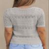 Dokotoo Women's Regular Fit Short Sleeve Sweater Crew Neck Crochet Top for Vacation and Daily Wear Grey Sweaters L view 4
