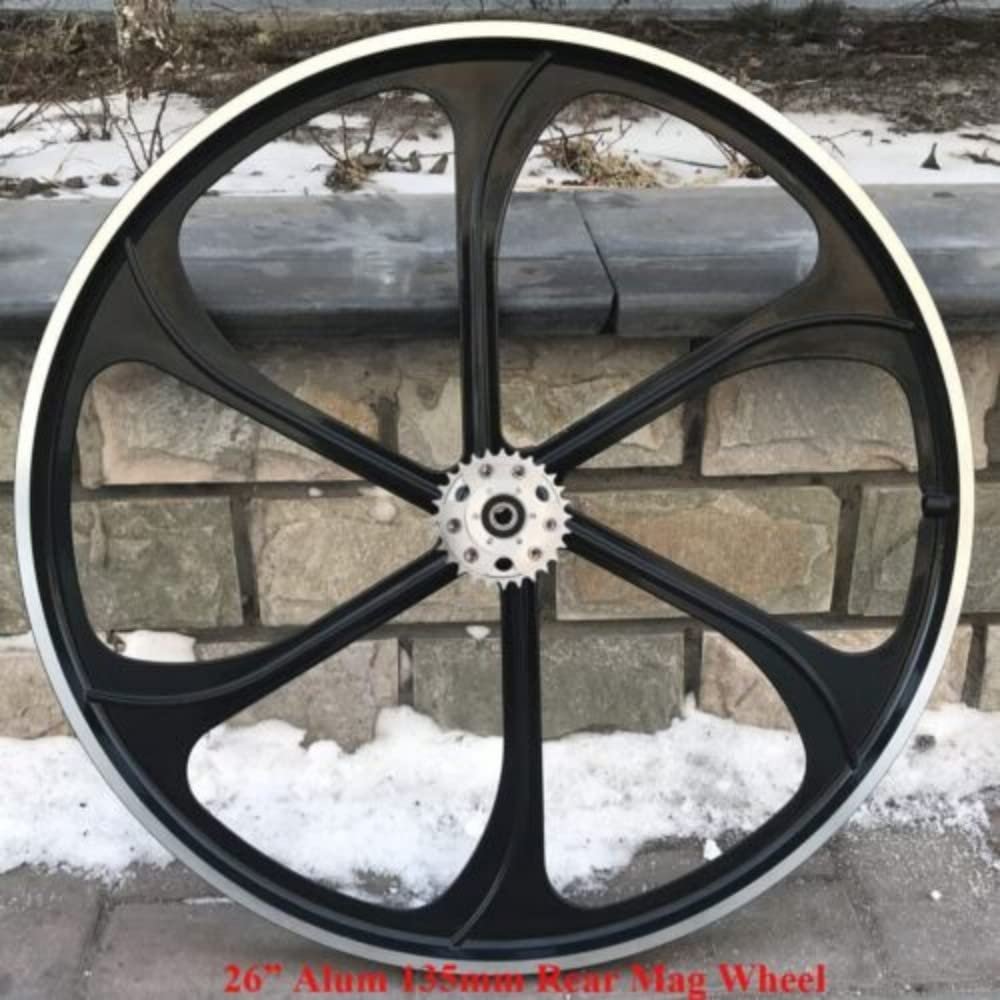 Aluminum Alloy 26 inch Bicycle Rear Mag Wheel 135mm Width & 28T 2 in 1 Sprocket Disc Brake Rotor Adapter, Gas Motorized Bicycle