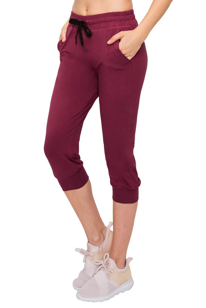 ALWAYS Womens Capri Jogger Sweatpants with Pockets Super Soft Stretch Lounge Pants, Casual Joggers for Women, Yoga Workout & Daily Wear, Burgundy 3XL