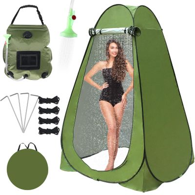 Pop Up Shower Tent, Pop Up Changing Tent with 5 Gallon Solar Shower Bag Camping Privacy Shelter for Outdoor Bathing, Beach, Hiking- Waterproof, Green