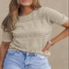 Dokotoo Women's Summer Lightweight Sweater Short Sleeve Breathable Open Knit Pullover Crew Neck Tee Apricot Sweaters M view 2