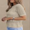 Dokotoo Women's Summer Lightweight Sweater Short Sleeve Breathable Open Knit Pullover Crew Neck Tee Apricot Sweaters M view 3