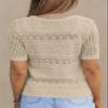 Dokotoo Women's Summer Lightweight Sweater Short Sleeve Breathable Open Knit Pullover Crew Neck Tee Apricot Sweaters M view 4