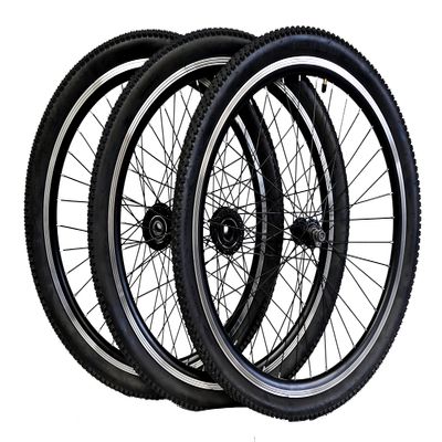 Fomas Adults Trike Wheels, Double Wall Alloy Rim, 36x13G Black Spoke with Tire and Tube for 15mm Axle (20" Complete Set of 3 Wheels)