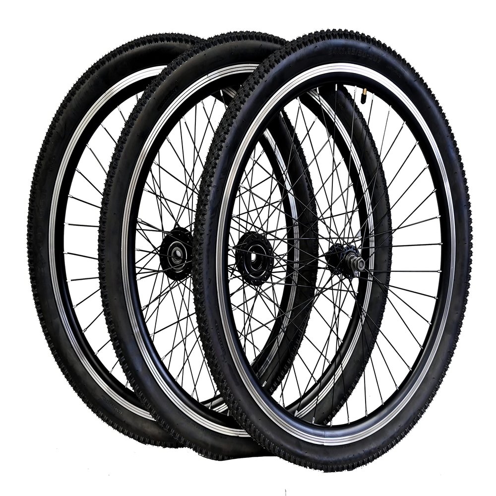 Fomas Adults Trike Wheels, Double Wall Alloy Rim, 36x13G Black Spoke with Tire and Tube for 15mm Axle (20" Complete Set of 3 Wheels)