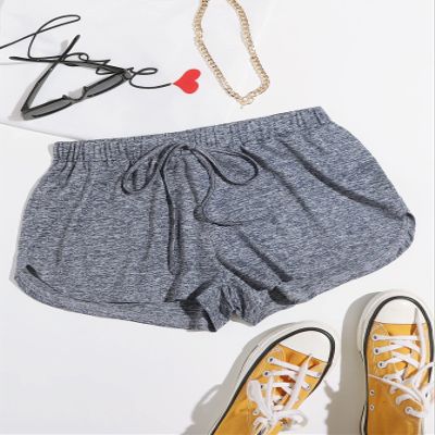 ABZEKH Shorts for Women Shorts Women's Shorts Knot Waist Marled Shorts Shorts (Color : Navy Blue, Size : Large)
