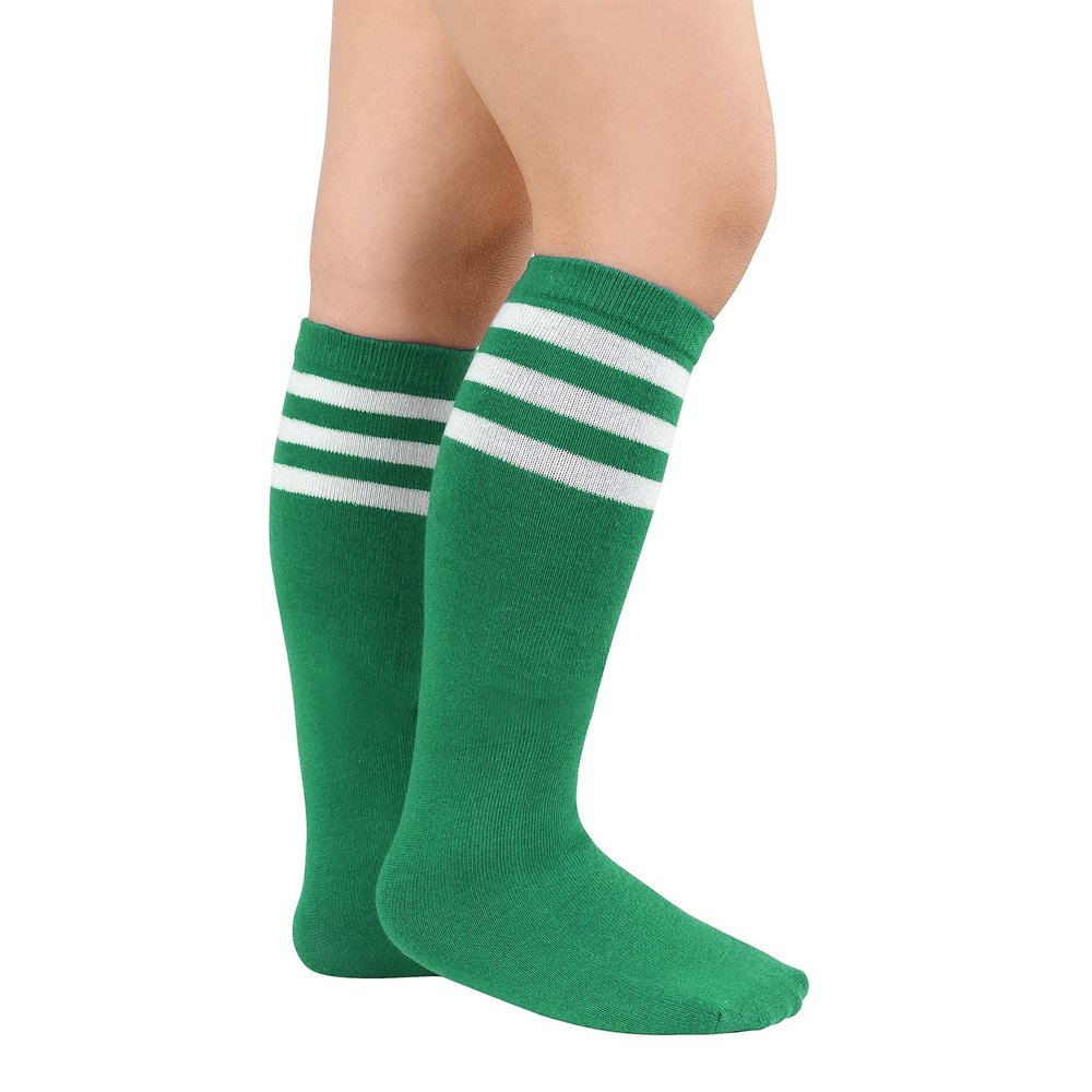 American Trends Kids Soccer Socks Toddler Knee High Socks Stripes School Uniform Tube Long Stocking For Boys Girls 1 Pack Green White