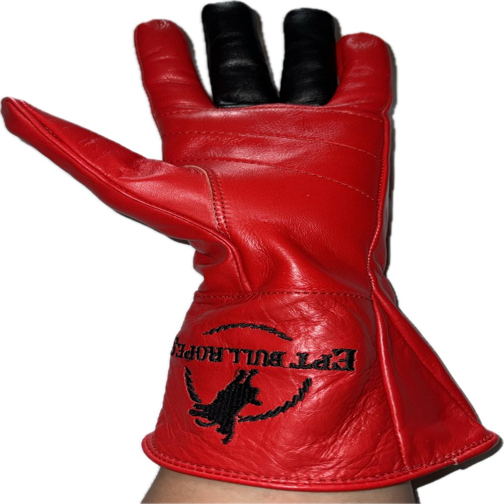 EPT Bull Ropes Bull Riding Glove Adult & Youth Left or Right Hand - Red & Black Leather Sz: 5.0-10.5 (7.0 Right Hand)