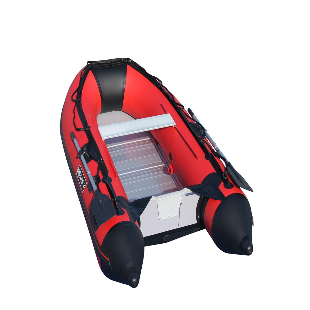 Boatify 9.8 ft Inflatable Boat Raft Fishing Dinghy Pontoon Boat with Aluminum Floo (Red)