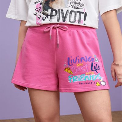 ABZEKH Shorts for Women Shorts Women's Shorts Cartoon & Slogan Graphic Shorts Shorts (Color : Pink, Size : Large)