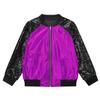 Agoky Kids Girls Stylish Sequins Jacket with Hat Children Lightweight Jacket Coat Bomber Jacket Outwear Streetwear Dancewear Purple 12 Years view 3