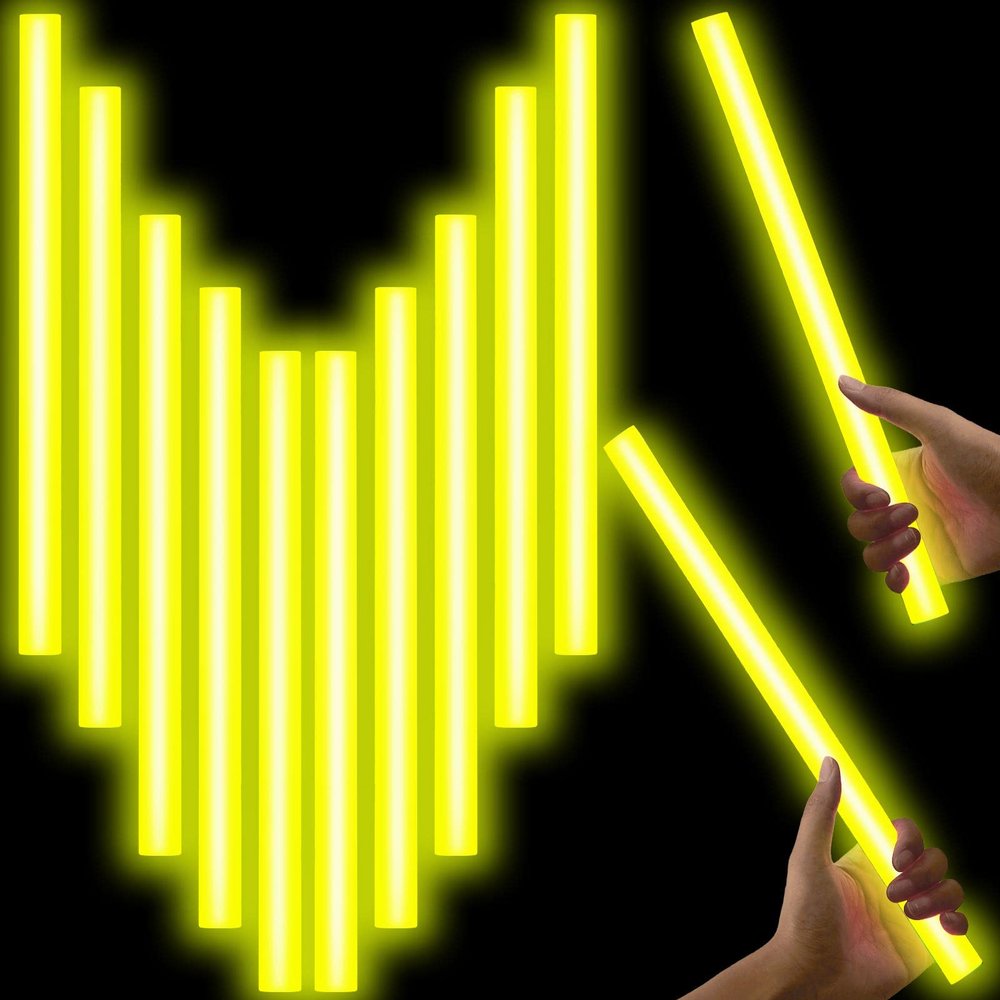 Lewtemi 10 Pcs Large Glow Sticks Big Giant Jumbo Halloween Christmas Emergency Light Stick for Camping Accessories, Survival Kit(Yellow,14 Inch)