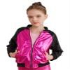Jhaoyu Kids Girls Boys Metallic Bomber Moto Jacket Coat Hip Hop Jazz Modern Dance Top Disco Party Wear Hot Pink A 10 Years view 1