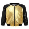 Jhaoyu Kids Girls Boys Metallic Bomber Moto Jacket Coat Hip Hop Jazz Modern Dance Top Disco Party Wear Gold A 14 Years view 4