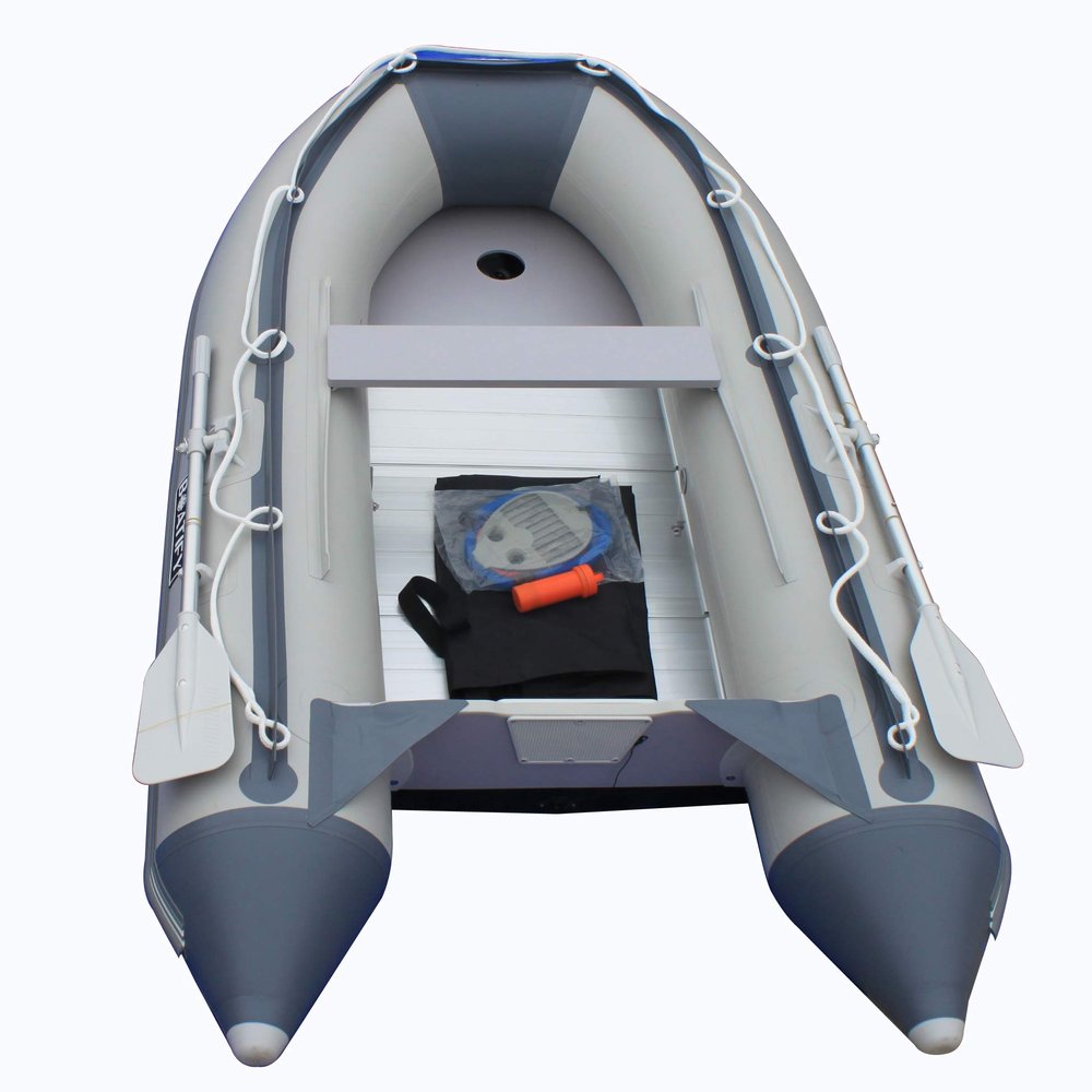 Boatify 9.8 ft Inflatable Boat Raft Fishing Dinghy Pontoon Boat with Aluminum Floo (Grey)