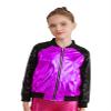 Jhaoyu Kids Girls Boys Metallic Bomber Moto Jacket Coat Hip Hop Jazz Modern Dance Top Disco Party Wear Purple A 8 Years view 1