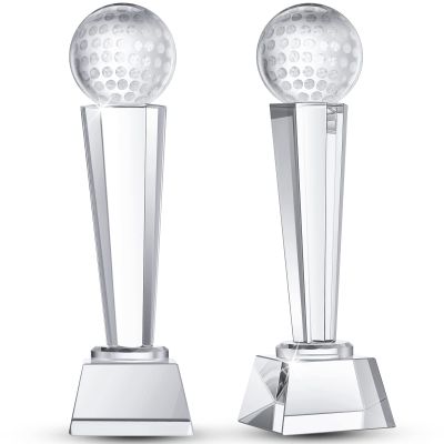 Meooeck 2 Pcs 9x2.8'' Crystal Glass Trophy with Gift Box Large Trophy Award Glass Paperweight Tournament Table Desktop Decor (Golf)