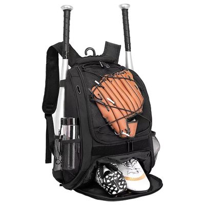 DAFISKY Baseball Bag Softball Backpack - Youth Adult T Ball Bat Equipment Bag with Bat and Helmet Holders, Shoe Compartment and Hook, Black