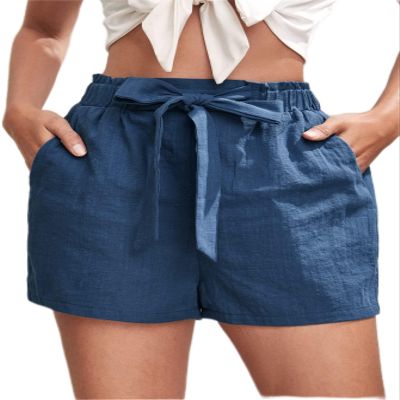 CRTGW Shorts for Women Paperbag Waist Knot Front Shorts (Color : Blue, Size : X-Small)