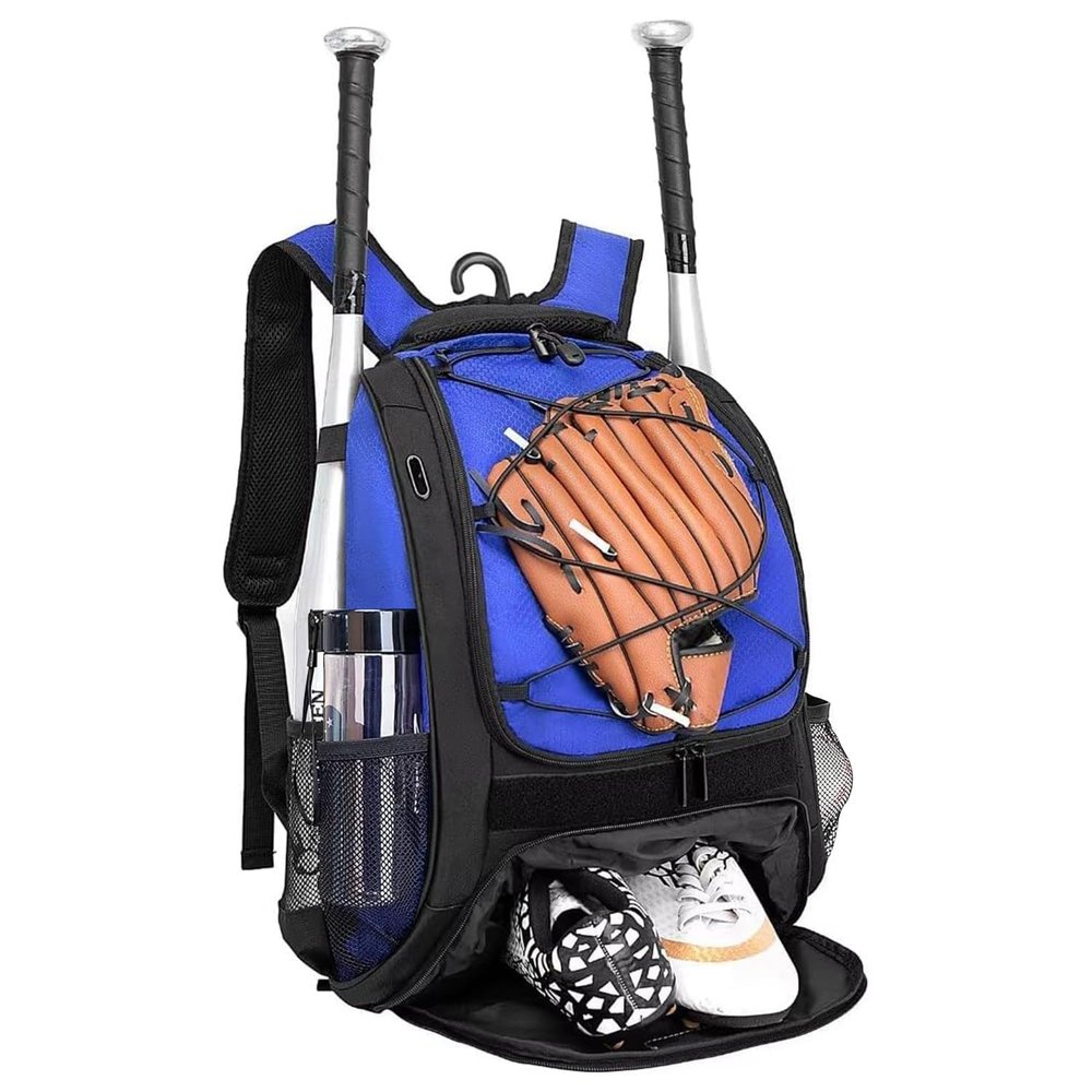 DAFISKY Baseball Bag Softball Backpack - Youth Adult T Ball Bat Equipment Bag with Bat and Helmet Holders, Shoe Compartment and Hook, Blue