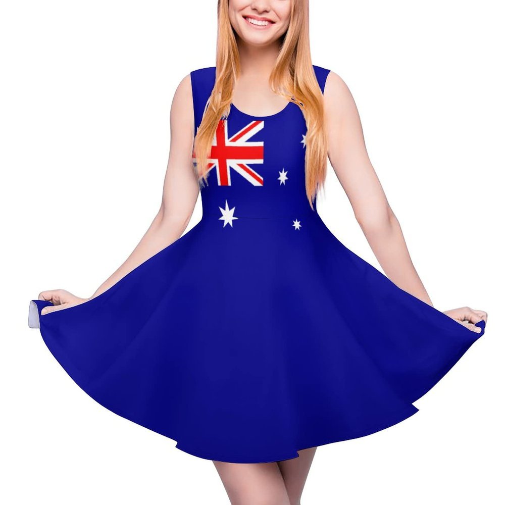 Australia Flag Women's Ruffle Hem Sleeveless Dress Round Neck Summer Boho Dress 2XL