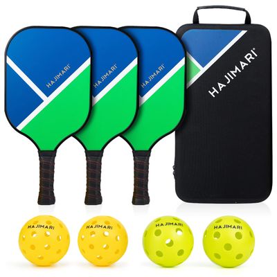 HAJIMARI USAPA Approved Pickleball Set - Pickle Ball Set of 3 Lightweight Rackets, 4 Balls and Carry Bag | Carbon Fiber, Honeycomb Core Pickleball Rackets | Indoor Outdoor Pickleball Paddles and Balls