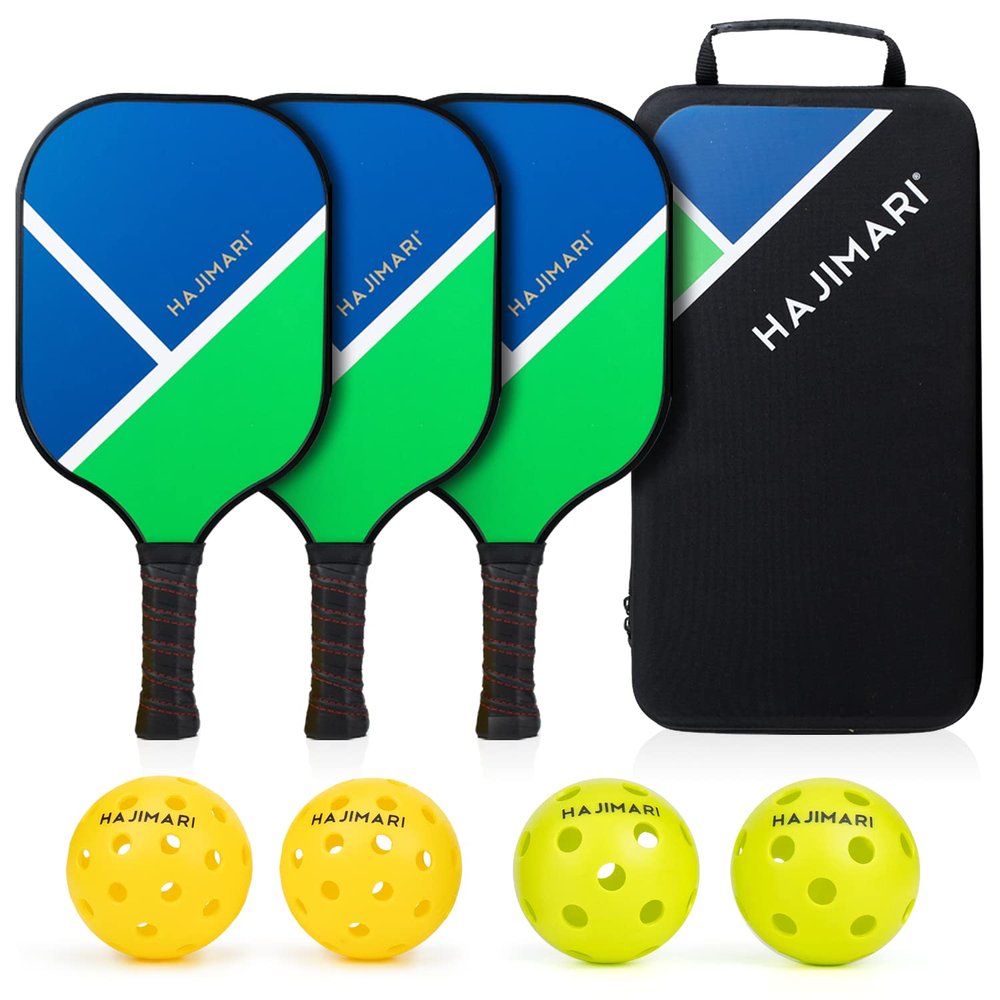 HAJIMARI USAPA Approved Pickleball Set - Pickle Ball Set of 3 Lightweight Rackets, 4 Balls and Carry Bag | Carbon Fiber, Honeycomb Core Pickleball Rackets | Indoor Outdoor Pickleball Paddles and Balls