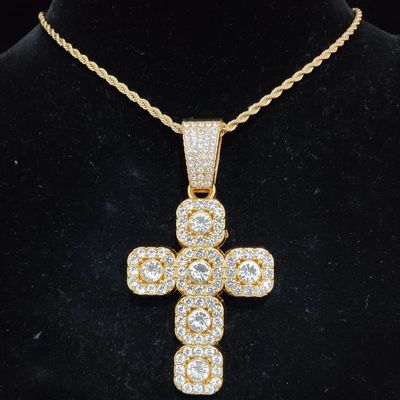 Men Women Hip Hop Square Cross Pendant Necklace with 13mm Cuban Chain HipHop Iced Out Bling Necklaces Fashion Charm Jewelry (Gold color3-20inch)