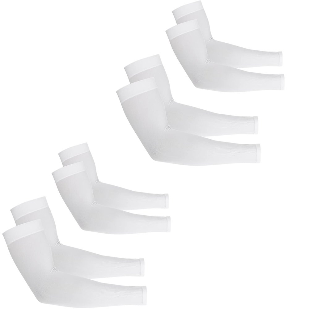 Ouligay 4 Pairs UV Sun Protection Arm Sleeves for Men Women, UPF 50 Cooling Compression Arm Sleeves, Sports Sleeve to Cover Arms, Tattoo Cover Up Sleeve for Adult Youth, White