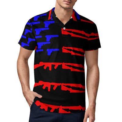 American Flag Gun Flag Men's Polo Shirt Short Sleeve Pullover Golf Shirt Casual T-Shirt Tee Top 5XL