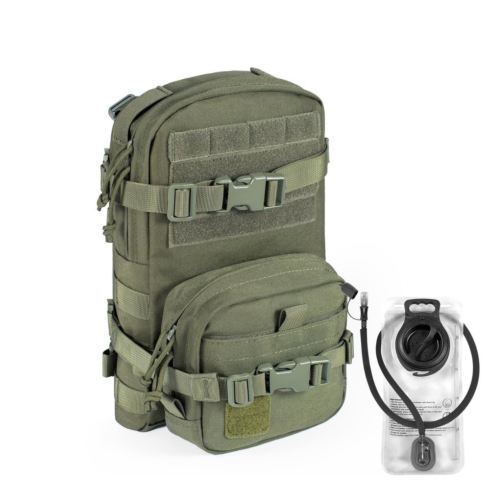 CLTAC Tactical Small MOLLE Hydration Pack Outdoor Water Bladder Carrier Pack for Vest Backpack (Ranger Green+Bladder)