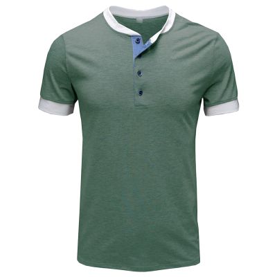JEsilunmaMY Casual Color Block Henley Shirt for Men Short Sleeve Front Placket Cotton Shirts Slim Fit Summer Henley T-Shirt (Green,XX-Large)